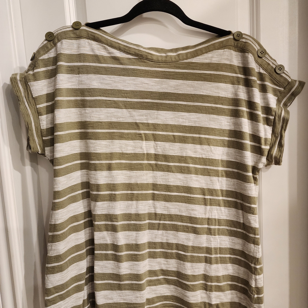 Talbots Green and White Striped Short Sleeve Tee